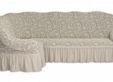 Еврочехлы стрейч на угловой диван Жаккардовые с оборкой цвет KAR 013-04 Krem арт. 652/400.004