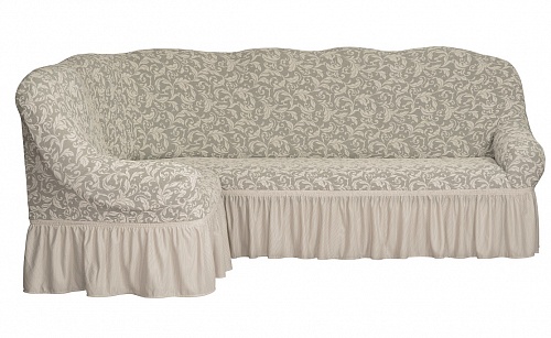 Еврочехлы стрейч на угловой диван Жаккардовые с оборкой цвет KAR 013-04 Krem арт. 652/400.004