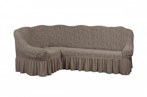 Еврочехлы стрейч на угловой диван Жаккардовые с оборкой цвет KAR 002-02 Vizon арт. 645/400.002