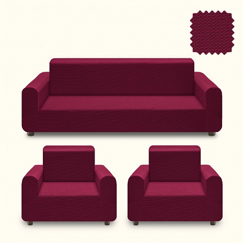 Еврочехлы стрейч на диван и кресла Жаккардовые без оборки цвет Бордовый mini jagar-06 арт. 311/311.006