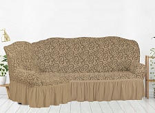 Чехол стрейч на угловой диван Жаккардовые с оборкой цвет KAR 014-01.Bej арт. 653/400.001