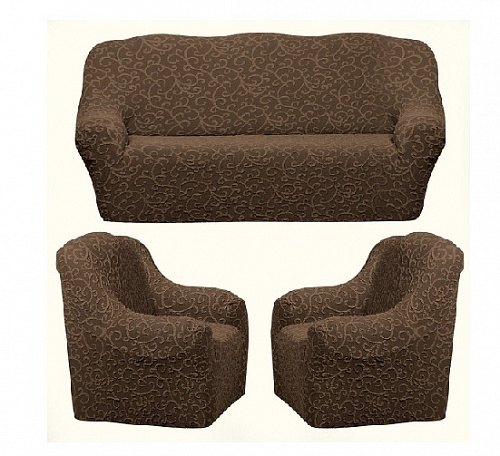 Еврочехлы стрейч на диван и кресла Жаккардовые Б/О цвет KAR 009-05 A.Kahve арт. 635/311.005
