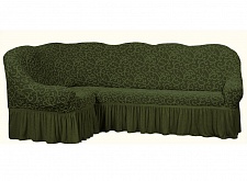 Чехол стрейч на угловой диван Жаккардовые с оборкой цвет KAR 009-09 Yesil арт. 648/400.009