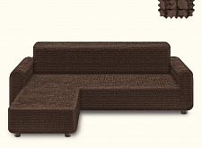 Чехол стрейч для углового дивана без оборки Оттоманка Шоколад левый угол 259/401.201