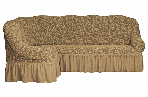 Еврочехлы стрейч на угловой диван Жаккардовые с оборкой цвет KAR 013-11 A.Bej арт. 652/400.011