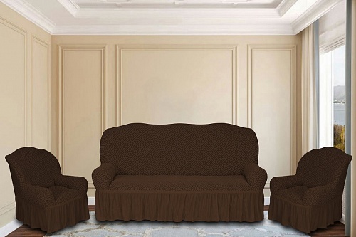 Еврочехлы стрейч на диван и кресла Жаккардовые С/О цвет KAR 011-07 Кофе арт.627/311.007