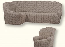 Еврочехлы стрейч на угловой диван и кресло Жаккардовые без оборки цвет KAR 007-11 Vizon арт. 708/401.011