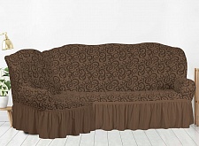 Чехол стрейч на угловой диван Жаккардовые с оборкой цвет KAR 014-08 K.Kahve арт. 653/400.008