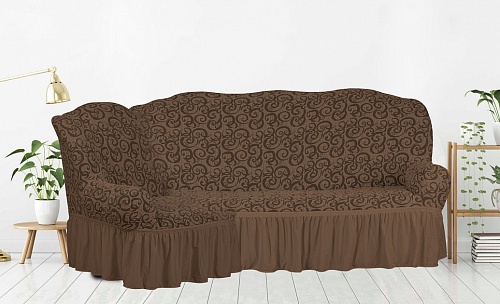 Чехол стрейч на угловой диван Жаккардовые с оборкой цвет KAR 014-08 K.Kahve арт. 653/400.008