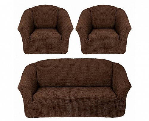 Чехлы стрейч на диван и кресла без оборки Цвет Шоколад арт. 255/311.201