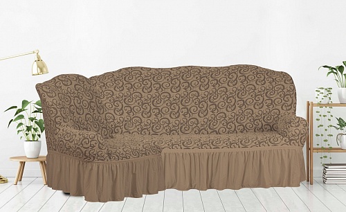 Чехол стрейч на угловой диван Жаккардовые с оборкой цвет KAR 014-06 Capicino арт. 653/400.006