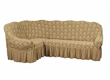 Еврочехлы стрейч на угловой диван и кресло Жаккардовые с оборкой цвет KAR 007-12 A.Bej арт. 646/401.012