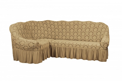 Еврочехлы стрейч на угловой диван и кресло Жаккардовые с оборкой цвет KAR 007-12 A.Bej арт. 646/401.012