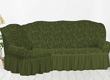 Чехол стрейч на угловой диван Жаккардовые с оборкой цвет KAR 014-09 Yesil арт. 653/400.009