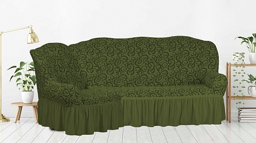 Чехол стрейч на угловой диван Жаккардовые с оборкой цвет KAR 014-09 Yesil арт. 653/400.009