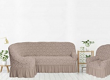 Еврочехлы стрейч на угловой диван и кресло Жаккардовые с оборкой цвет KAR 012-06 Tas арт. 661/401.006