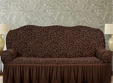 Еврочехлы стрейч на 3-х местный диван Жаккардовые с оборкой цвет  KAR 009-07 K.Kahve арт. 738/110.007